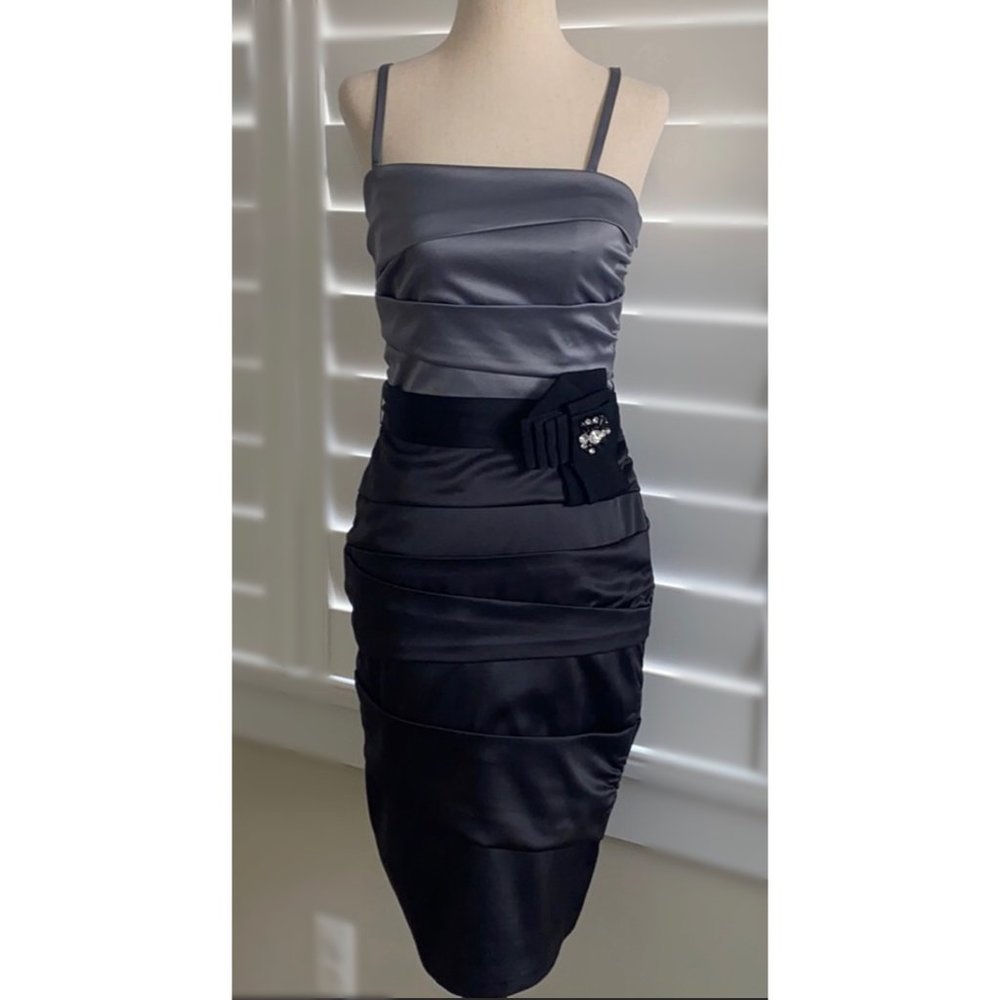 Satin Convertible Formal / Cocktail Dress (EUC), Size 8, Black/Grey